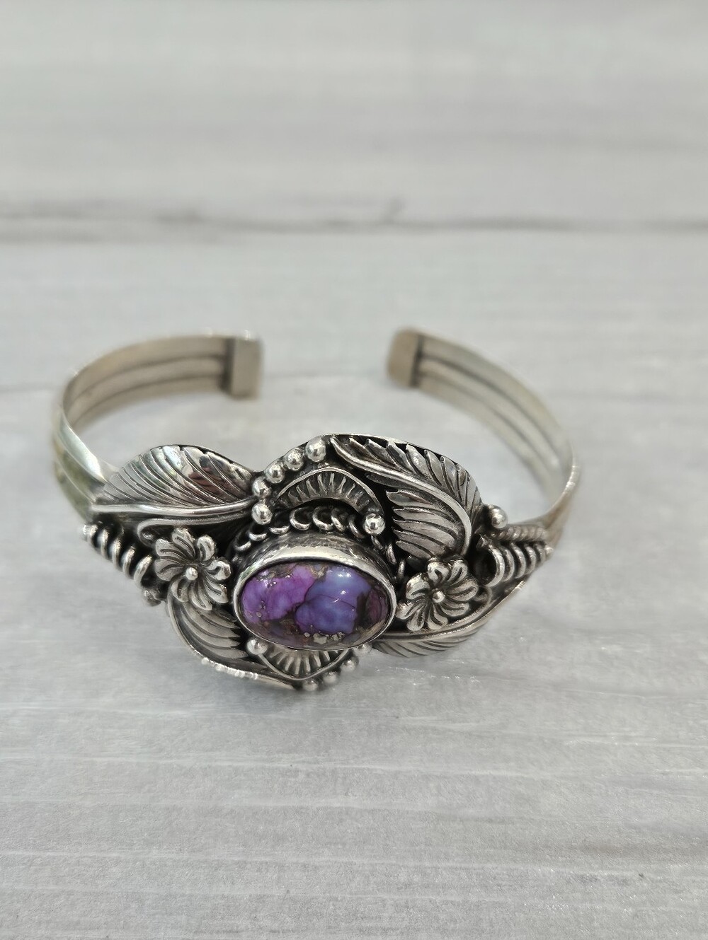 Stwrling Silver Purple Turquoise Cuff Bracelet 38.4g